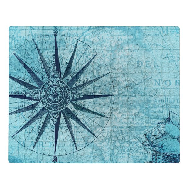Vintage Nautical Navigation Compass Map Jigsaw Puzzle (Puzzle Horizontal)