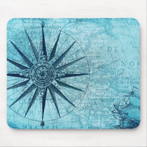 Vintage Nautical Navigation Compass Map Mouse Pad