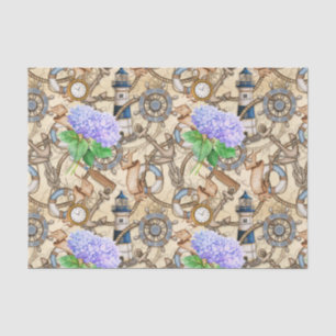 Vintage Nautical Navigation Map with Hydrangea   Tissue Paper