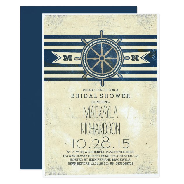Vintage Nautical Navy Bridal Shower Invitation