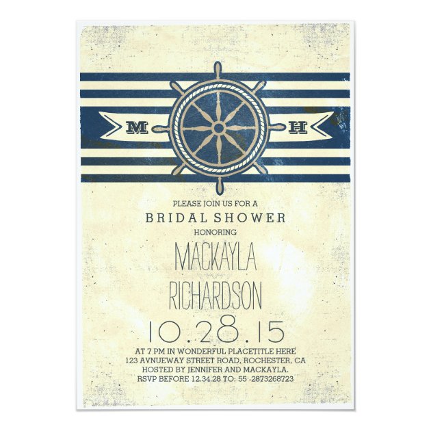 Vintage Nautical Navy Bridal Shower Invitation