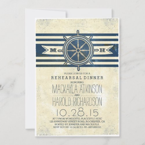 vintage nautical navy rehearsal dinner invitation