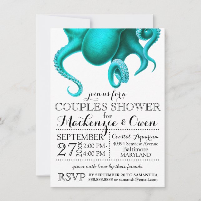 Vintage Nautical Ocean Octopus Couples Shower Invitation (Front)