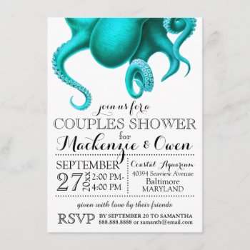 Vintage Nautical Ocean Octopus Couples Shower Invitation by coastal_life at Zazzle