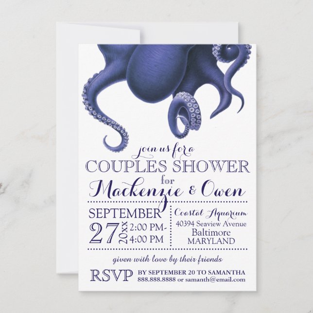 Vintage Nautical Ocean Octopus Couples Shower Invitation (Front)