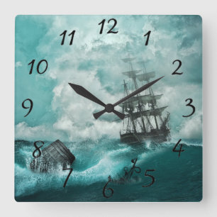 Vintage Nautical Ocean Ship Shipwreck in Storm Square Wall Clock