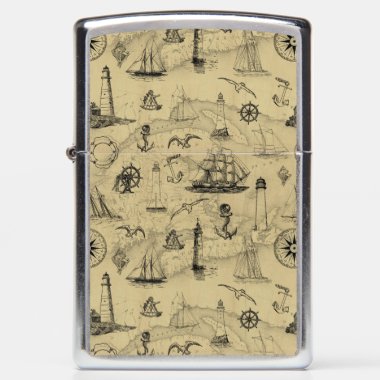 Vintage Nautical Old Map Ships Anchor Pattern Zippo Lighter