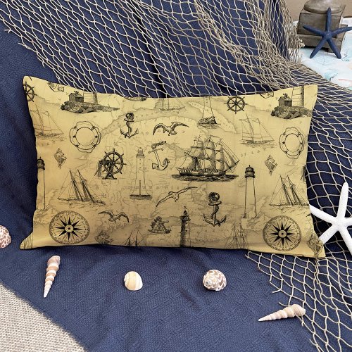 Vintage Nautical Pattern Antique Coastal Dcor Outdoor Pillow