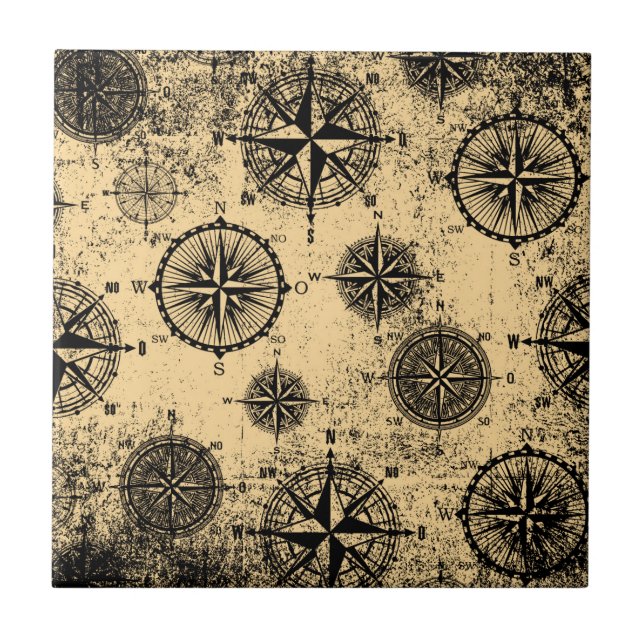 Vintage Nautical Pattern Ceramic Tile (Front)