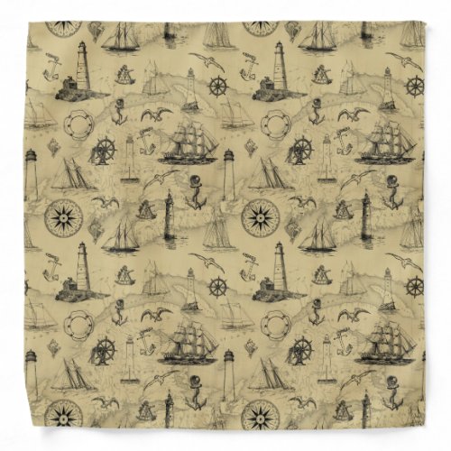 Vintage Nautical Pattern Old Map Background Bandana