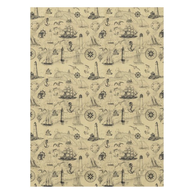 Vintage Nautical Pattern Old Map Background Tablecloth (Front)