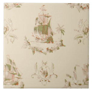 Vintage Nautical Pirate Ships Pattern Ceramic Tile