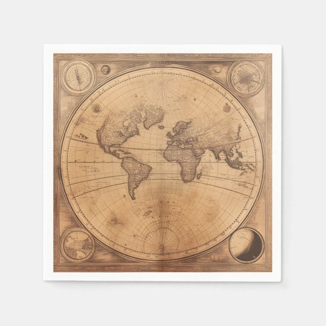 Vintage Nautical Polar Map Compass Sepia Napkins (Front)