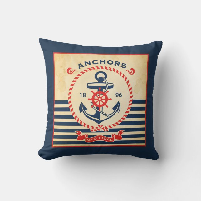 Vintage Nautical Poster Throw Pillow (Front)