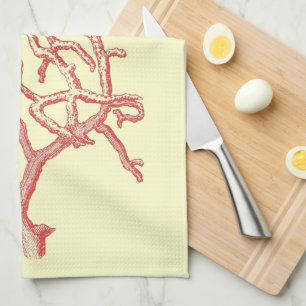 Vintage Nautical Red Coral (customize background) Kitchen Towel