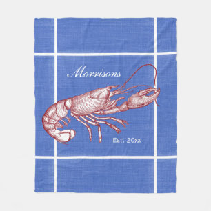 Vintage Nautical Red Lobster Custom Beach House Fleece Blanket