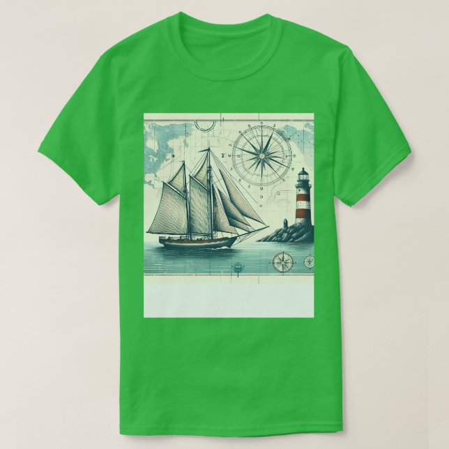 Vintage Nautical Sailboat Map T-Shirt (Design Front)