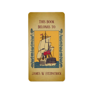 Vintage Nautical Sailing Ship Custom Bookplate