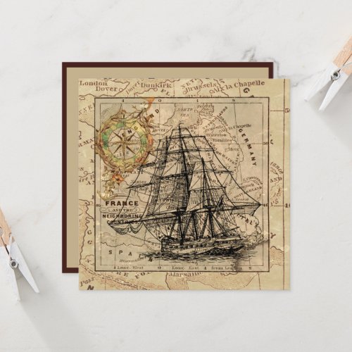 Vintage Nautical Sailing Ship Navigation Map