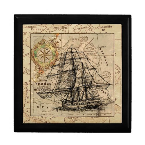 Vintage Nautical Sailing Ship Navigation Map Gift Box