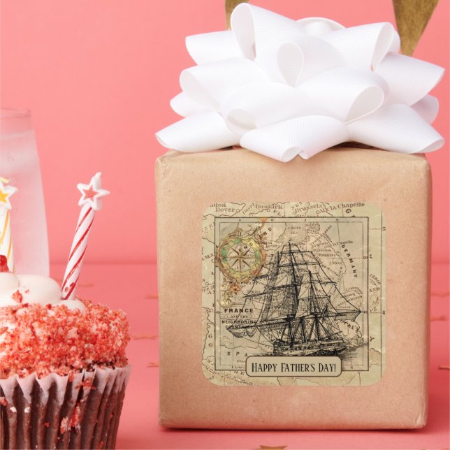 Vintage Nautical Sailing Ship Navigation Map Square Sticker (Party)