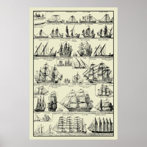 Vintage Nautical Sailing Ships Chart