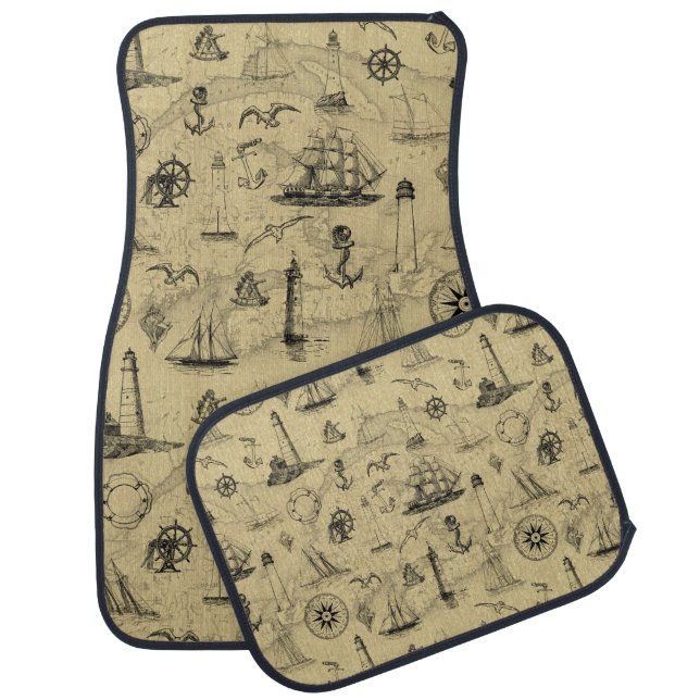 Vintage Nautical Sailing Ships Coastal Travel  Car Mat (Set)