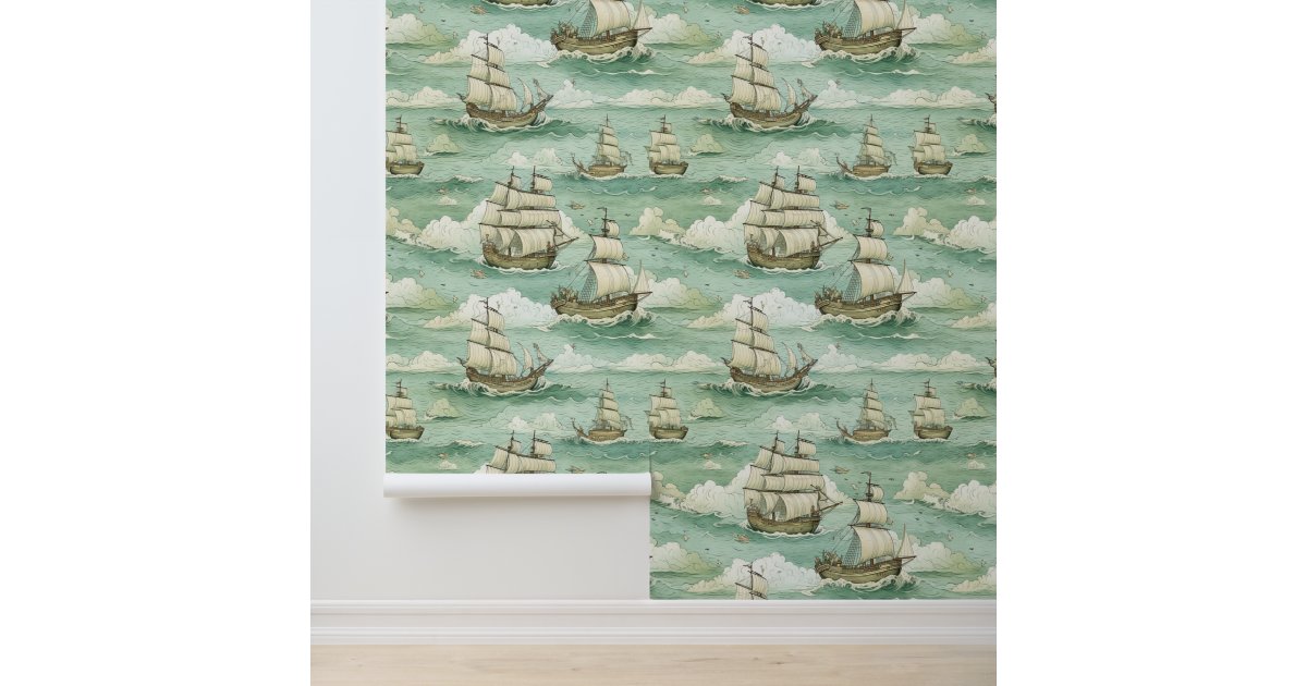 Vintage Nautical Sailing Ships Wallpaper | Zazzle