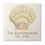 Vintage Nautical Scallop Seashell Family Name Ceramic Tile<br><div class="desc">Vintage Nautical Scallop Seashell Family Name and Date Established Anniversary Tile
Add your own family name and anniversary year to this tile for a stunning,  elegant design. Please contact us if you need assistance.</div>