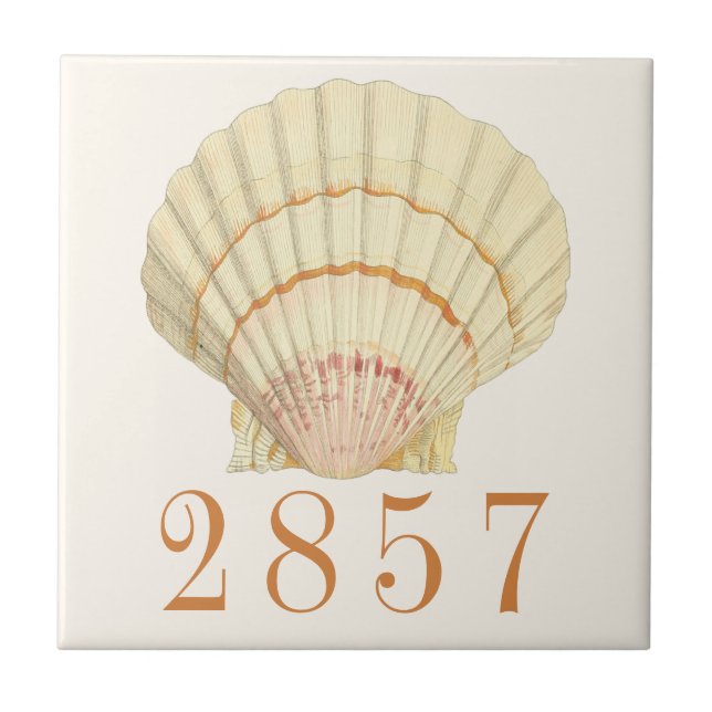 Vintage Nautical Scallop Seashell House Address Ceramic Tile (Front)