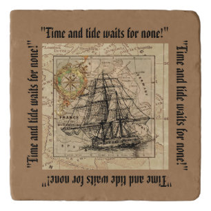 Vintage Nautical Scene Trivet - Blackbeard Quote
