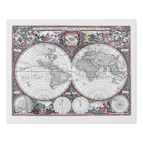Vintage Nautical Sea Atlas Antique World Map Chart Faux Canvas Print