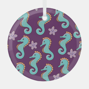 Vintage Nautical Seahorse Pattern Glass Ornament