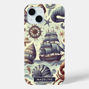Vintage Nautical Sealife Illustration iPhone 15 Case