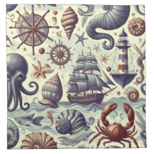 Vintage Nautical Sealife Illustration Cloth Napkin