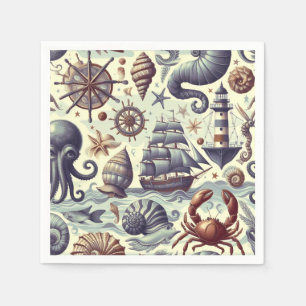 Vintage Nautical Sealife Illustration Napkins