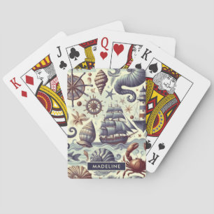 Vintage Nautical Sealife Illustration Poker Cards