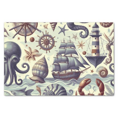 Vintage Nautical Sealife Illustration Tissue Paper