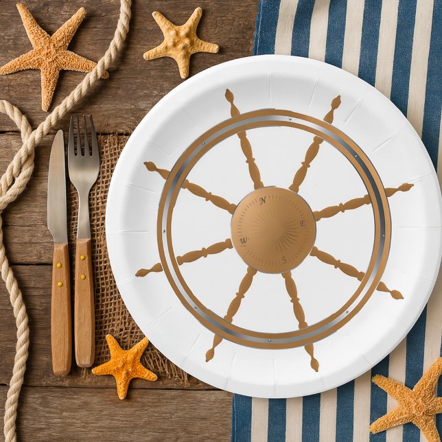 Vintage Nautical Ship Wheel Compass Design Paper Plates (Creator Uploaded)