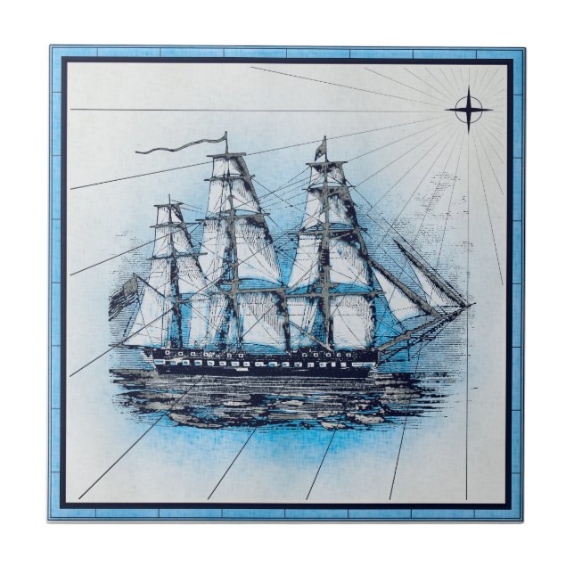 Vintage Nautical Ships Chart  Ceramic Tile (Front)