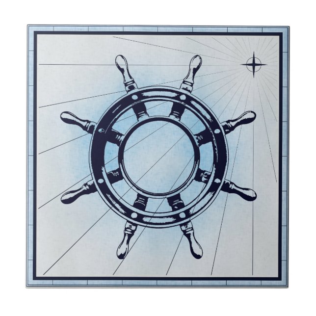 Vintage Nautical Ships Wheel Ceramic Tile (Front)