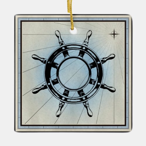 Vintage Nautical Ships Wheel for Navigation Ceramic Ornament