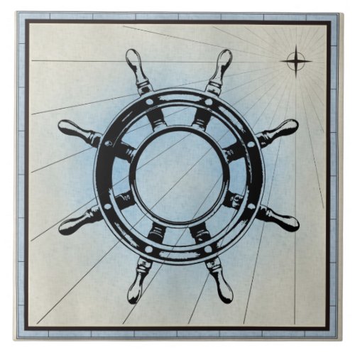 Vintage Nautical Ships Wheel for Navigation Ceramic Tile