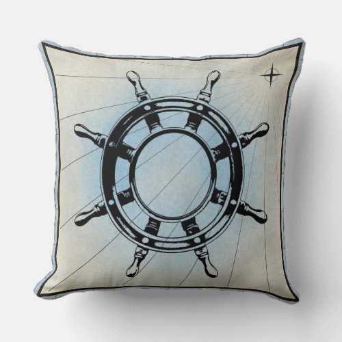Vintage Nautical Ships Wheel for Navigation Throw Pillow