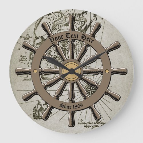 Vintage Nautical Ships Wheel  Treasure Map Large Clock