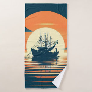 Vintage/Nautical shrimp/fishing Bath Towel