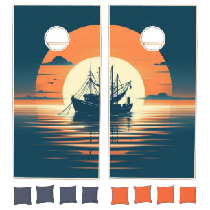 Vintage/Nautical shrimp/fishing Cornhole Set