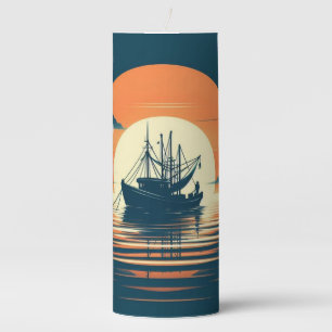 Vintage/Nautical shrimp/fishing Pillar Candle