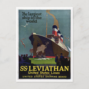 Vintage Nautical SS Leviathan Cruise Travel Postcard