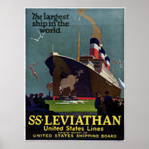 Vintage Nautical SS Leviathan Cruise Travel Poster